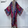 Tryck strand täcker baddräkt eleganta afrikanska kvinnor boho cardigan sexig semester långärmad kimono mode abaya