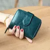 Portafogli in pelle genuina di cera vera da olio da billfolf di donne Short Mini Clutch Borse Soild Coin Pocket Credit Card Bagna Bag della Hide C3JA#