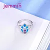 Cluster Rings Sterling Silver S925 Stamped For Women Fine Party Jewelry Blue Fire Opal Geometric Wedding Anillos Bijoux Bride