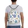 Méditerranéen Méditerranéen Blue et Gold Evil Eye DrawString Sacs Lightweight Hamsa Nazar Amulet Boho Sports Gym Rangement Backpack 91HS #