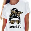 Kvinnors t-shirt leopard tryck mamma liv tryckt tee amerikansk high street lös trendig kort ärm