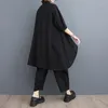 Pantalon de deux pièces pour femmes # 2721 Printemps Été Noir Asymétrique Chemise longue et Harem Femmes Lâche 2 Tenues pour ensemble de style coréen