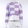 Pulls pour femmes gothique grunge punk violet blanc plaid pull tricoté pour femmes filles chic streetwear mode y2k pulls esthétiques