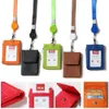 Nieuwe lederen werkkaarthouder behuizing hangende nek lanyards bankkaart cover naam badge houder intrekbare gesp buckle busin ritsjipper q9tk#