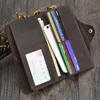 Mäns Crazy Horse Leather LG Wallet Brown Real Leather Trifold Clutch Snap Purse Hasp Purse med Phe Pocket and Coin Pocket 30Vl#