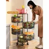 Kitchen Storage Floor Mounted Multilayer Rack Rotating Basket Drawer Rolling Trolley Vegetable Fruit Organizer