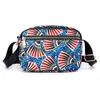 Drawstring Bohemian Flower Printing Nylon Flap dragkedja handväska och handväskor 2024 Summer Women Crossbody Bag Justerbara band Messenger -väskor