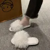 Slippers Wedding Bride Fashion Flats Feather Furry Casual Home Shoes Female Footwear 2024 Autumn Women Outdoor Beach Slides