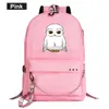 новый Kawaii с принтом совы для мальчиков и девочек, детская школьная сумка, женский рюкзак с USB-цепочкой, холст, мужской рюкзак, рюкзак, Bookbag x4en #