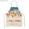 Aprons Christmas Pattern Linen Hand Wipe Waist Apron Home Festival Decoration Kitchen Cleaning Tools Catering Work Clothes Y240401