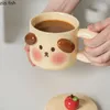 Canecas Caneca de café de cerâmica dos desenhos animados com colher de tampa Copos de café da manhã Copos de água do casal Leite Chá da tarde