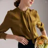 Chemisiers pour femmes hauts en soie florale bureau formel tenue décontractée chemises grande taille printemps été Sexy Haut Oliver vert foncé