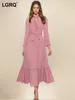 Casual Kleider Mode Kleid V-ausschnitt Spitze Up Laterne Lange Ärmel Reißverschluss Elegante Prinzessin Stil Mittlere Länge Frauen Frühling 2024 3WQ6782