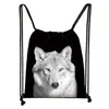 schwarze weiße Wildtiere Print Kordel Bag Männer Aufbewahrung Taschen Tiger Li Wolf Rucksack Teenager Reisetasche 35x55cm T7KT#