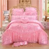 4/6/8 pièces rouge rose dentelle princesse ensemble de literie de luxe filles ensemble de lit de mariage housse de couette draps reine roi taille Design 240322