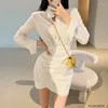 Casual Dresses Pencil Mini 2024 French Design Chic Korea Fashion Style Feminine Vesidos Long Sleeve One-Piece White Shirt Dress