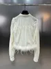 Women's Jackets Fashion Spliced Feather Hem Coat 2024 Spring Trendy Stand Collar Long Sleeves Buttons Jacket Female 11XX8712