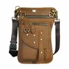 Crazy Horse Leather Design Axel Sling Bag Multi-FuncTi Retro Travel Fanny Midjebältet Pack för män Kvinnlig ben Drop Bag 2141 64Cr#