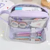 Kawaii Purple Pencil Case Duża pojemność torba Pen Torebka Pudełko dla dziewcząt biuro Uczniowie Statrzyma Organizator Materiały Szkoły F2IO#