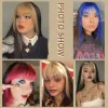 Wigs Lolita Synthetic Wigs Pink Bule Short Straight Hair With Blonde Bangs For Women Cosplay Heat Resistant Glueless Wig