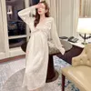 Kadınların pijama gelişmiş Fransız geceliği buz ipek bahar uzun kollu gece kıyafetleri 2024 girly sonbahar dantel gevşek gündelik pijama etek