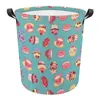 Waszakken Zoete Lollipop Cupcake Print Ronde Mand Met Handvat Draagbare Waterdichte Opbergemmer Slaapkamer Kledingdoos