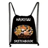 Japanische Anime Haikyuu Kordelzug Tasche Comic Shoyo Hinata Freizeit Teenager Kordelzug Taschen Jungen Schultasche a1qW #