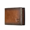 bullcaptain RFID Blocking Men's Leather Wallet Bifold Slim Wallet Multi-card Card Holder ID Wallet QB 05 78gw#