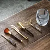 Tea Scoops Ceremony Accessories Clips Scoop Knife Pot Pen Ink Jade Porcelain Six Gentlemen - Copper And Wood Round