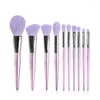 Pincéis de maquiagem 10pcs conjunto de pincéis de rosto transparente acrílico corretivo roxo misturando brilho macio