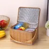 outdoor Wicker Rattan Picnic Bag Waterproof Tablee Cam Picnic Baskets Khaki Lunch Box Thermal Cooler Ctainer m8Fx#