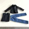 Tbleague 1/6 Scale Male Soldier Black Leather Jacket with Blue Jeans Vest Suit for 12in Action Figure Toys Collcection 240328