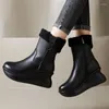 Boots GKTINOO Genuine Leather Short For Women Winter Wedges Warm Snow Platform Shoes Thick Sole Non-slip Woman