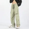 Herrbyxor Spring Autumn Zipper Letter Tryckt Elastisk hög midjeficka Fast Polted Casual Sportswear Trousers Fashion