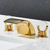 Badezimmer Waschbecken Wasserhähne Becken Wasserhahn Wasserfall Retro Schrank Drei-Loch Split Messing und Kaltgold XR8281