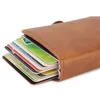 Blocco RFID Protecti Men's ID Clip Wormet Leather in metallo Alluminio Busin Bank Card Porta N6NR#