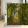 Tende da doccia Tenda da foresta Paese Pianta verde naturale Alberi Scenario Modello Decorazioni per il bagno Set di ganci per appendere in tessuto di poliestere