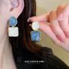 Dangle Earrings Exaggerated Natural Stone Drop For Women Blue Color Enamel Resin Geometric Large Party Jewelry