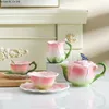 Tasses soucoupes pastorale européenne émail Rose tasse en céramique maison après-midi thé cafetière bol à salade assiette à Dessert ensemble cadeau pour les amis