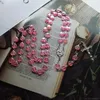 Chaînes catholique porcelaine rose chapelet collier de prière Mary bénédiction perles en forme de coeur 21Dropship
