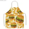 Aprons Cute Food Pattern Kitchen Apron Mens Burger and French Pizza Pattern Childrens Sleeveless Apron Kitchen Apron Womens Delantal Cocina Y240401