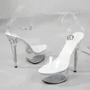 Sandales Sexy à talons Super hauts pour femmes, chaussures à plateforme Fine en cristal Transparent de 15cm, qualité de plage pour femmes