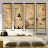 In stile cinese buddista zen wall art poster inchiostro pittura paesaggio tela dipinto di pittura soggiorno per parete per scorrimento in legno arredamento 240325