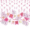 Party Decoration 24pcs Set For Birthday Streamers Decorations Happy Sign Banner Hanging Swirls