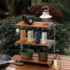 Opbergrek Japans Buiten Camping Drielaags Massief Hout Draagbaar Opvouwbaar Koffie Desktop Multifunctioneel Praktisch Modern 240329