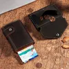 Cowhide deri açılır kredi kartı sahibi RFID engelleme banka kartı kasası Minimalist cüzdan erkekler için madeni para ile mey klip E9oJ#