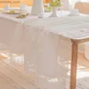 Nappe de table de couleur unie avec bord en dentelle - Nappe en coton de style rétro français pour cuisine, salle à manger, fête, décoration de table de vacances Y240401