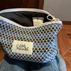 blue Cherry Hangings Cosmetic Bag Geometric Pattern Make Up Bag Letter Patch Decor Makeup Bag Large Capacity Handbag N5W4#