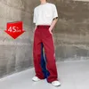Pantaloni da uomo Y2K Casual cuciture in denim pantaloni di lana rossi larghi dritti streetwear uomo larghi Hosen abbigliamento vintage