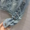 Jaquetas femininas 2024 primavera moda jaqueta mulheres lapela manga longa correntes de metal único bolsos de peito vintage solto denim casaco